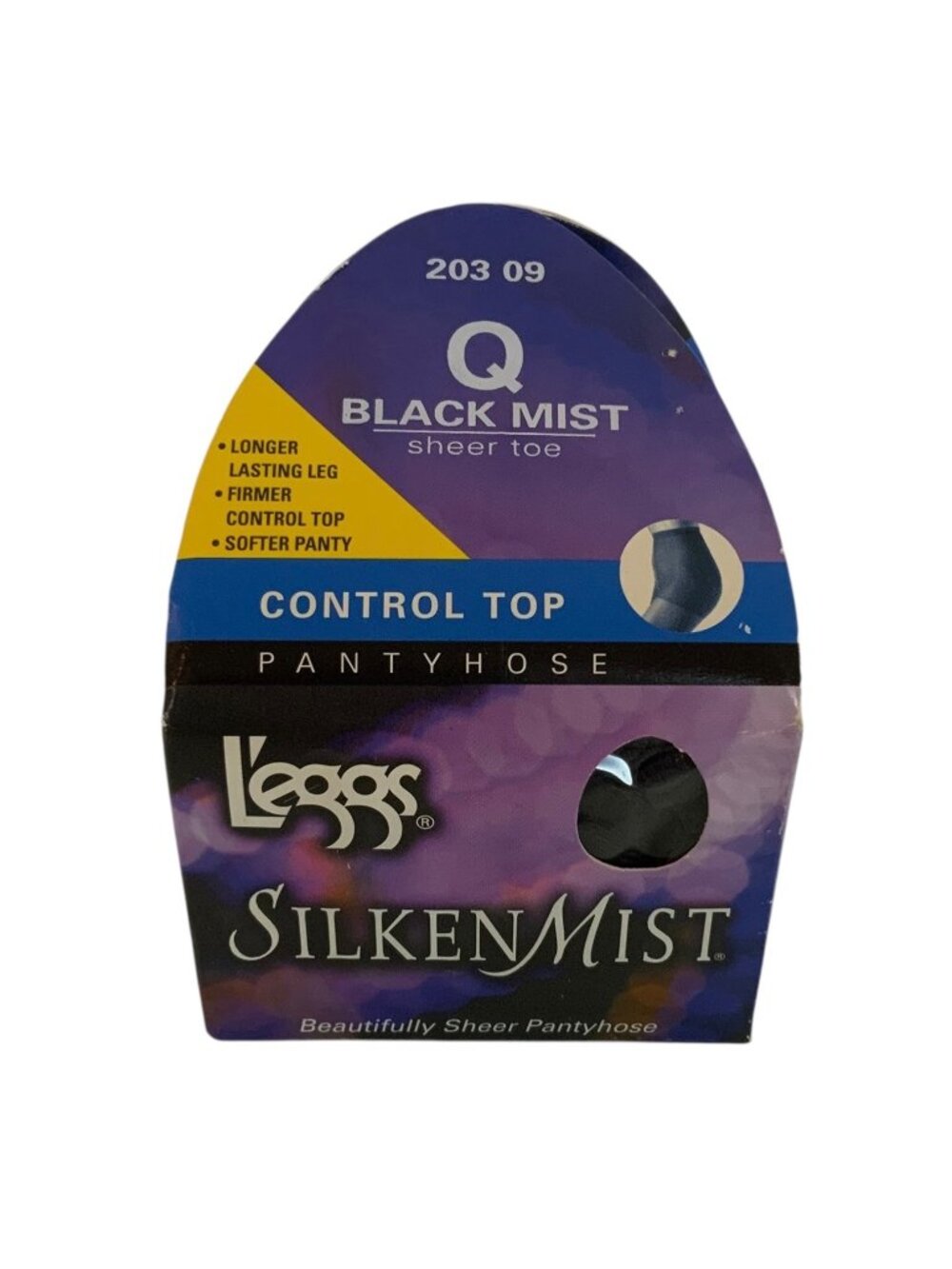 Leggs Silken Mist Pantyhose Q Queen Size Black Mist Control Top Silky Sheer New